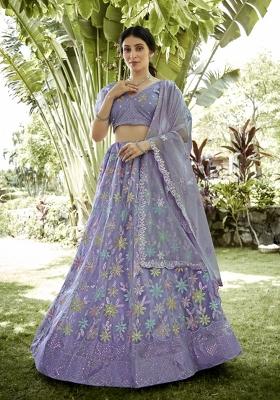 Light Purple Embroidered Silk Blend Lehenga Set