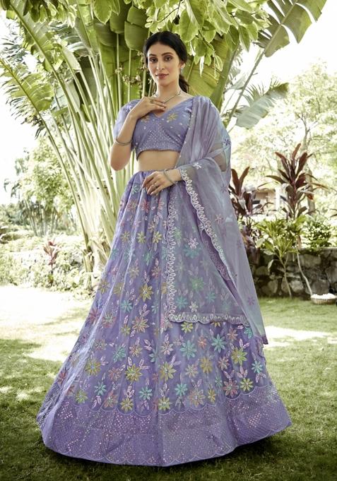 Light Purple Embroidered Silk Blend Lehenga Set