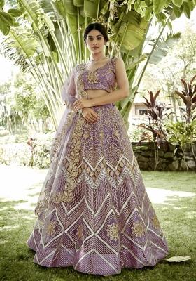 Onion Embroidered Net Lehenga Set