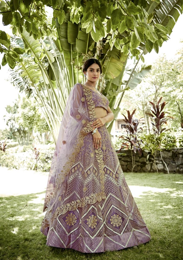 Onion Embroidered Net Lehenga Set - Indya