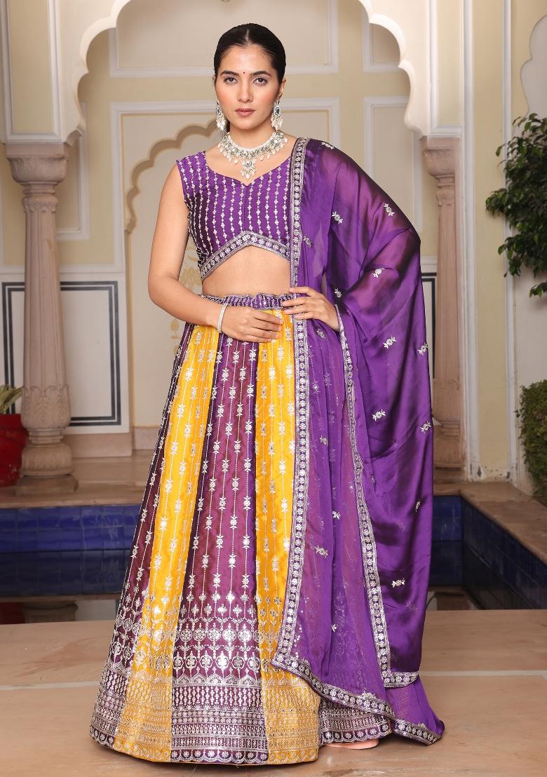 Multicolor Embroidered Silk Blend Lehenga Set - Indya