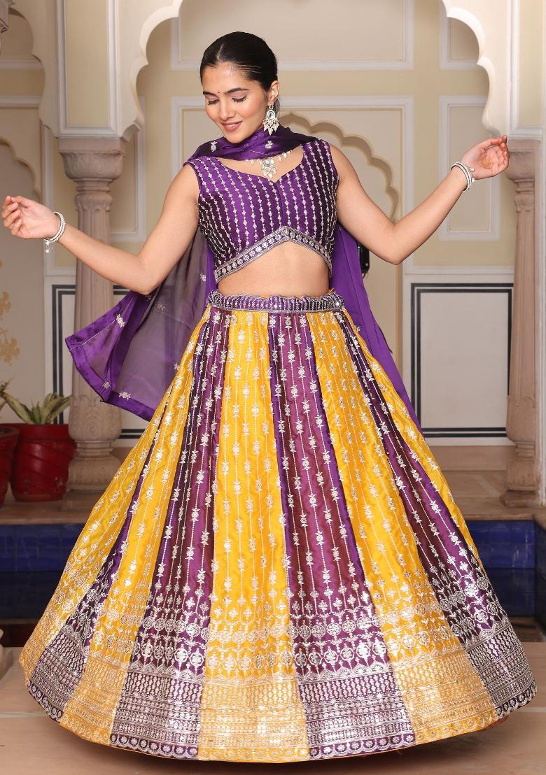 Multicolor Embroidered Silk Blend Lehenga Set - Indya