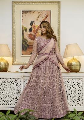 Dusty Embroidered Net Lehenga Set