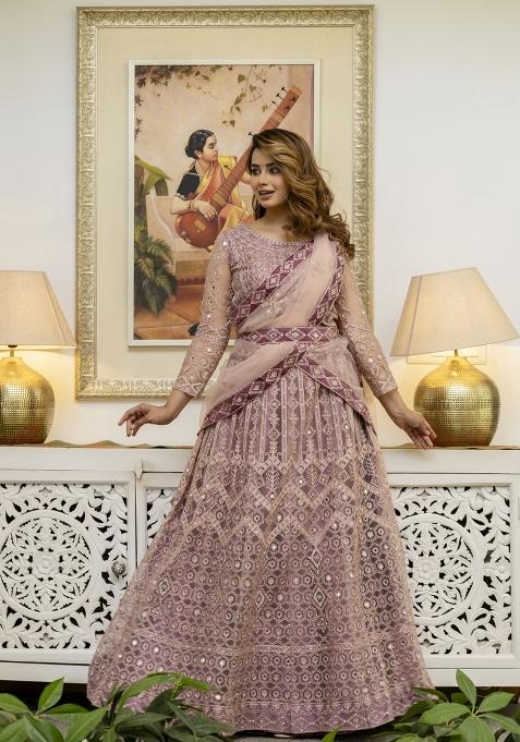Dusty Embroidered Net Lehenga Set