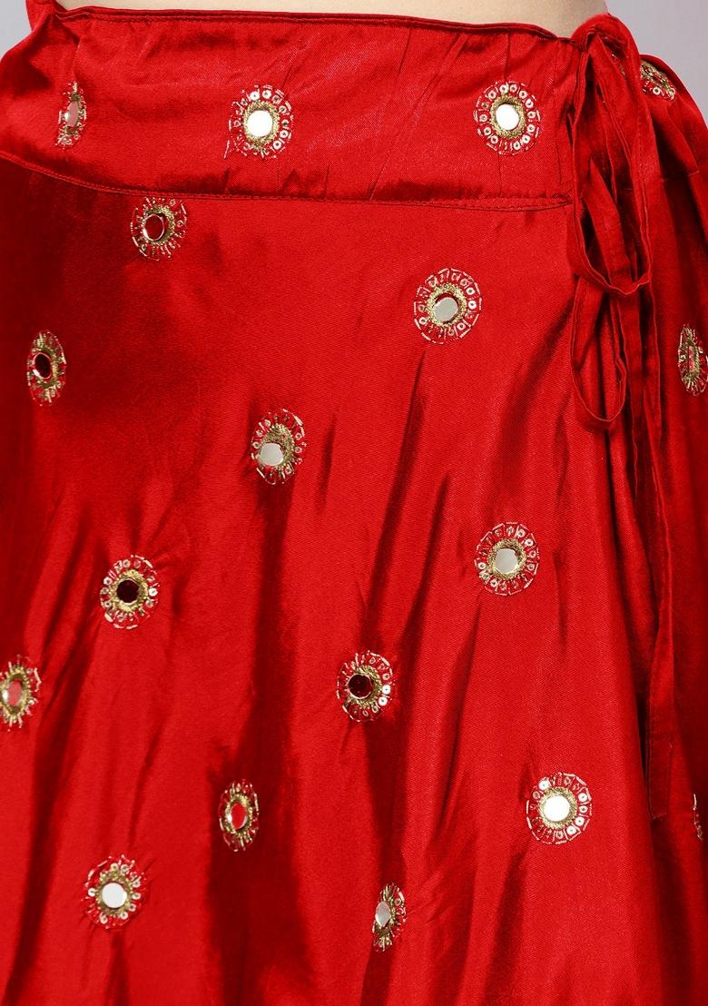 Red Embroidered Silk Blend Lehenga Set - Indya