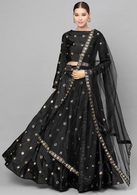 Black Embroidered Silk Blend Lehenga Set
