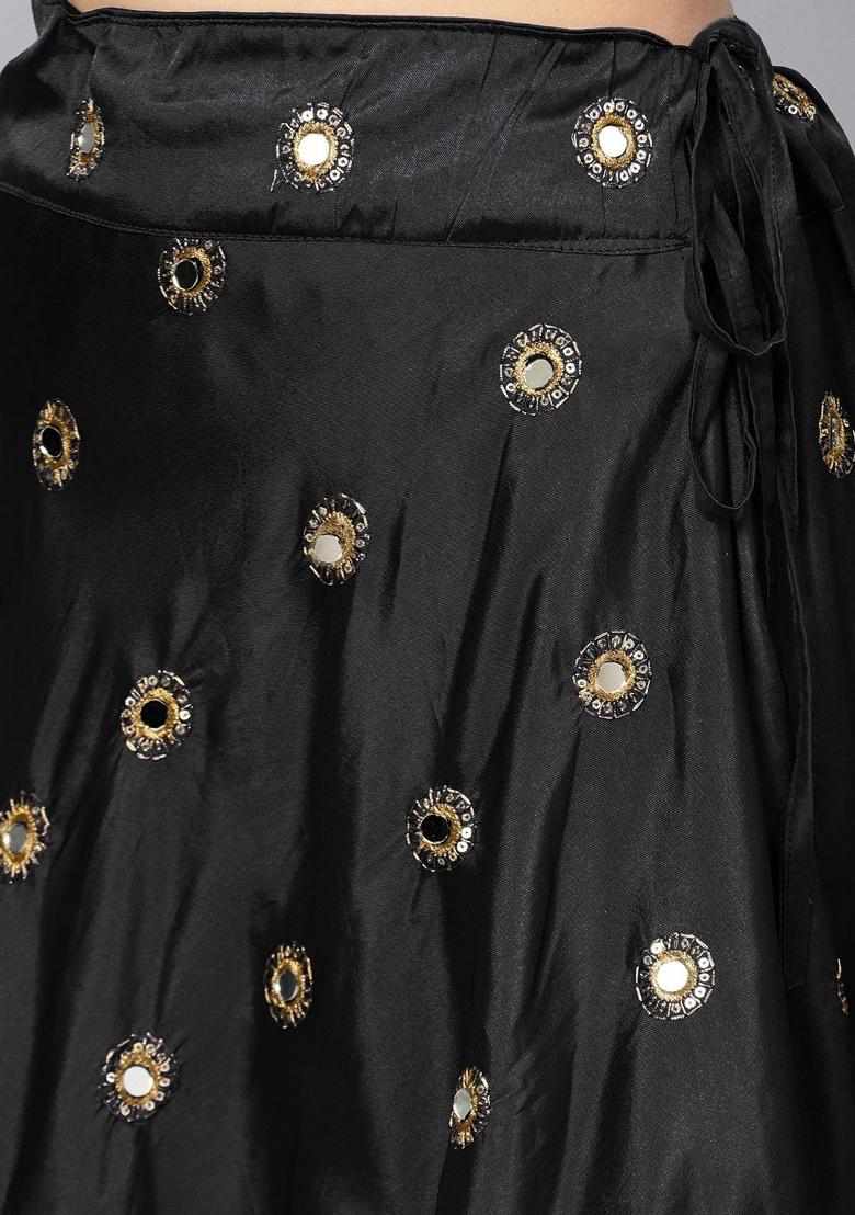 Black Embroidered Silk Blend Lehenga Set - Indya