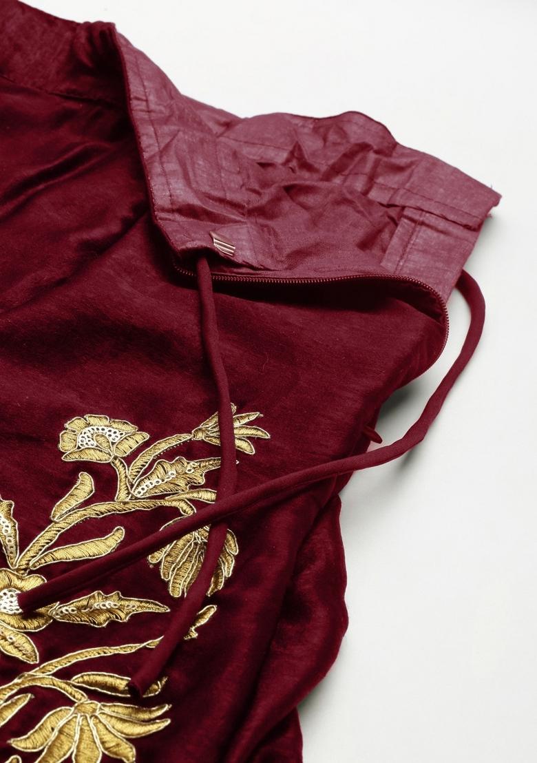 Maroon Sequin Work Velvet Lehenga Set - Indya