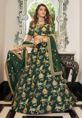 Green Sequin Work Silk Blend Lehenga Set
