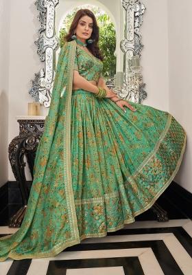 Light Green Sequin Work Organza Lehenga Set