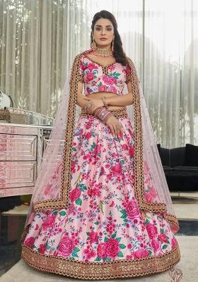 Light Pink Printed Silk Blend Lehenga Set