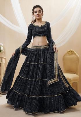 Black Printed Georgette Lehenga Set