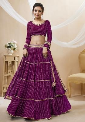 Purple Printed Georgette Lehenga Set