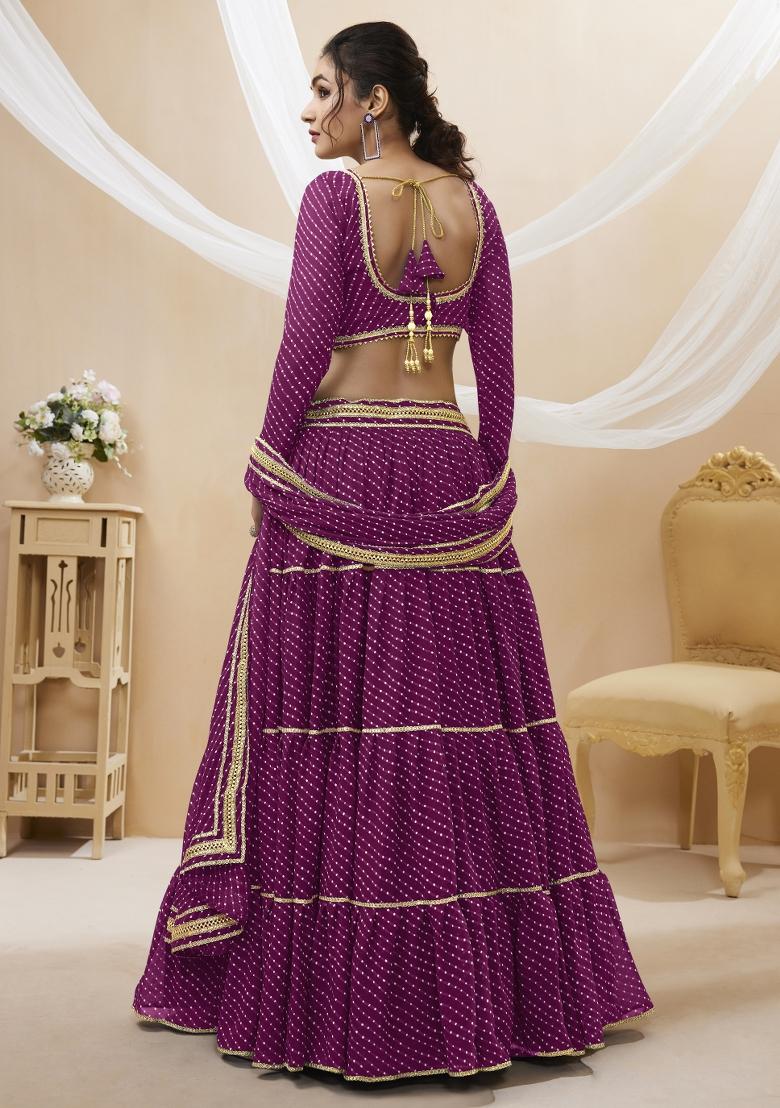 Purple Printed Georgette Lehenga Set - Indya