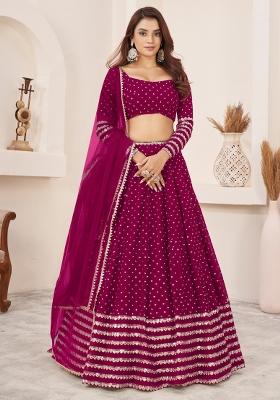 Pink Sequin Work Georgette Lehenga Set