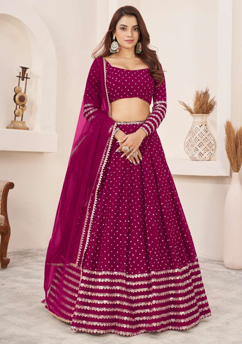 Pink Work Georgette Lehenga Set with Sequin for Diwali | Wedding & Festive Wear - Indya