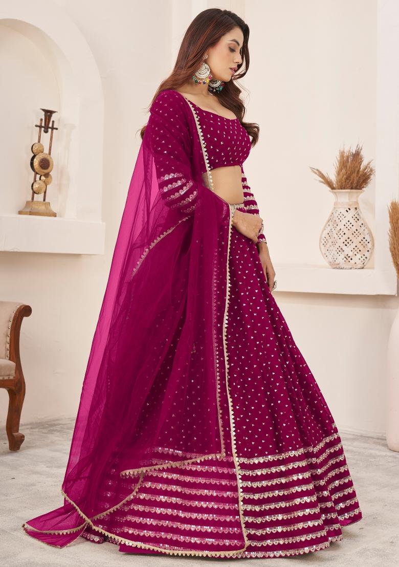 Pink Sequin Work Georgette Lehenga Set - Indya