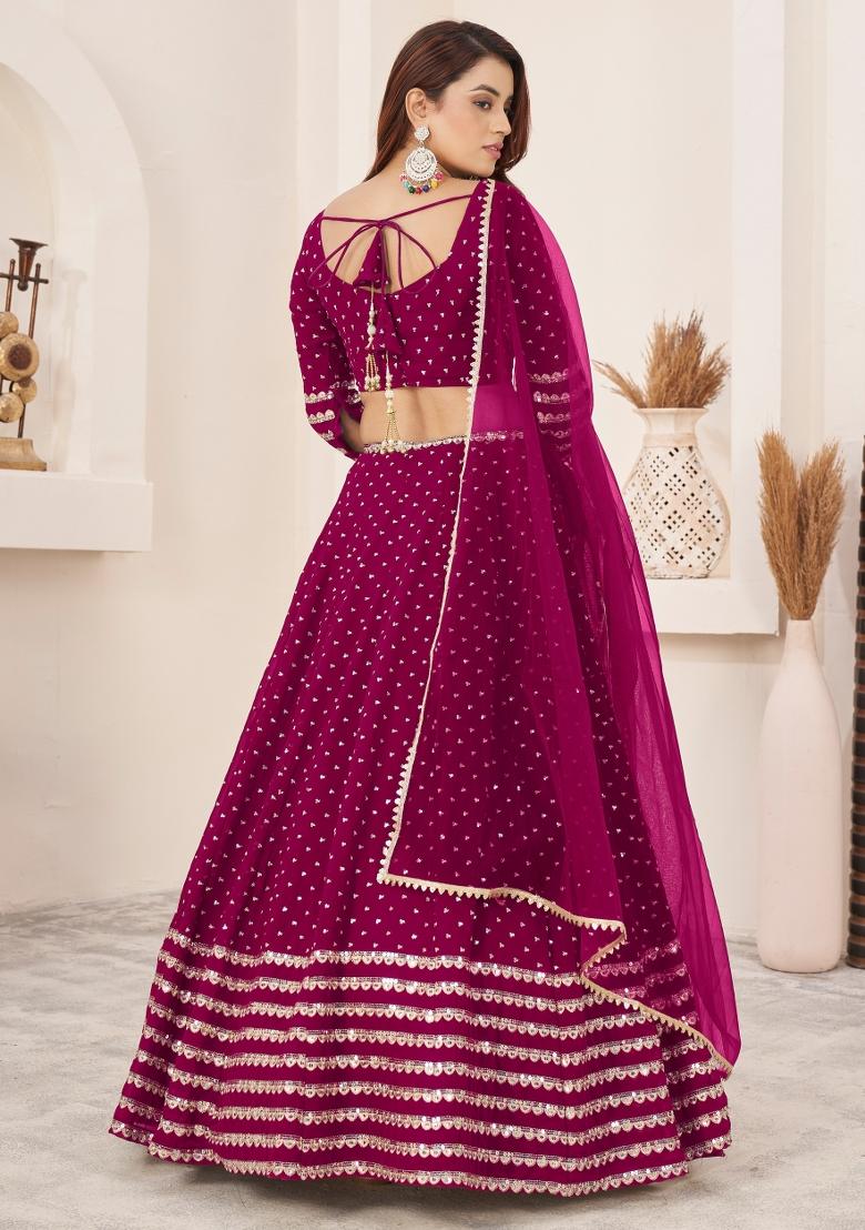 Pink Sequin Work Georgette Lehenga Set - Indya
