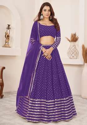 Violet Work Georgette Lehenga Set with Sequin for Diwali | Wedding & Festive Wear