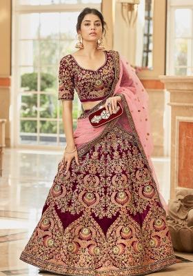 Maroon Sequin Work Velvet Lehenga Set