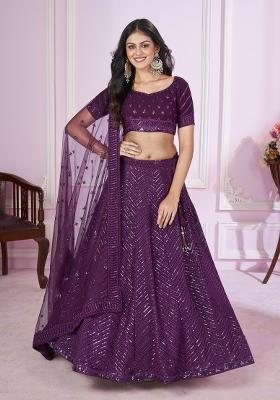 Purple Sequin Work Georgette Lehenga Set