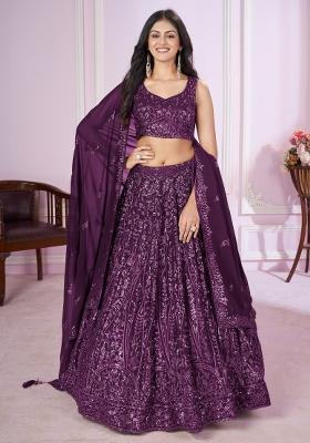 Purple Sequin Work Georgette Lehenga Set