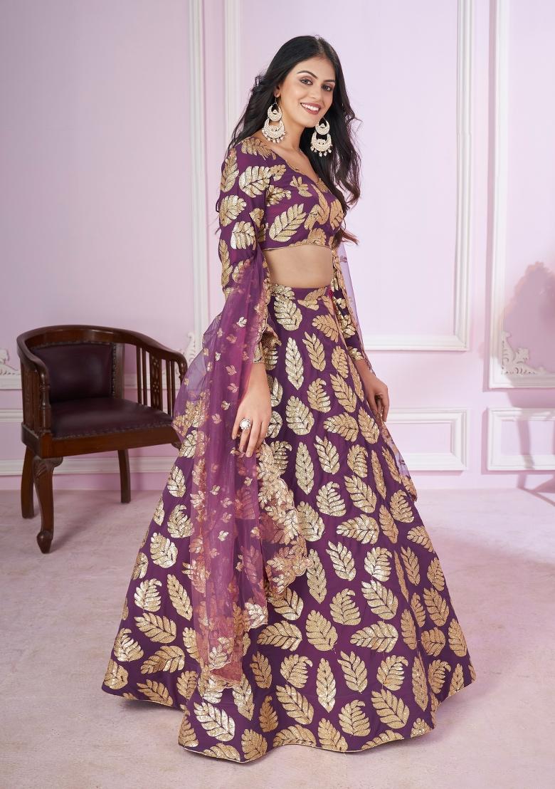 Purple Sequin Work Georgette Lehenga Set - Indya