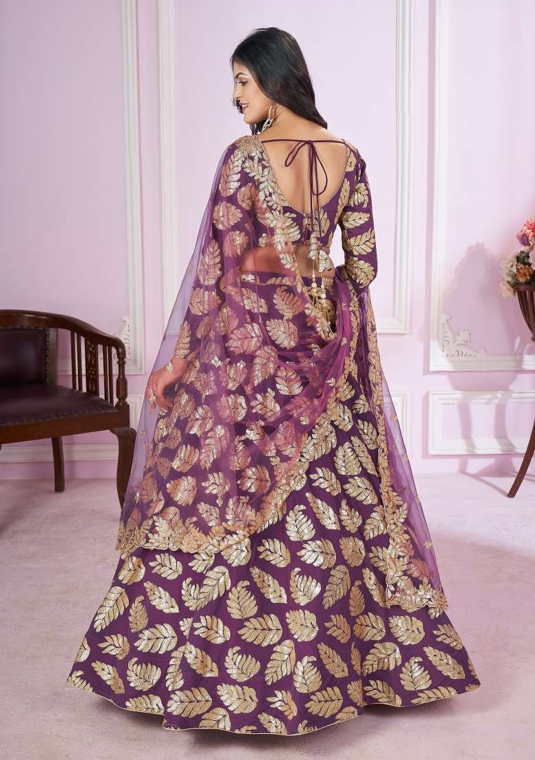 Purple Sequin Work Georgette Lehenga Set for Diwali and Festive Wear - Indya