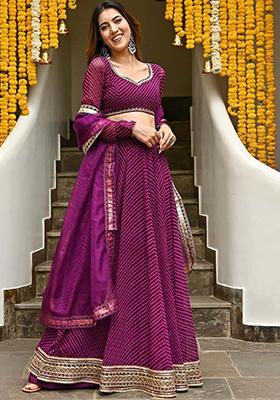 Purple Printed Georgette Lehenga Set