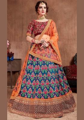 Blue Sequin Work Silk Blend Lehenga Set