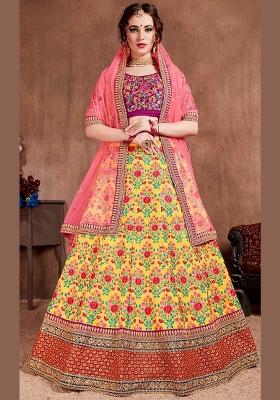 Yellow Sequin Work Silk Blend Lehenga Set