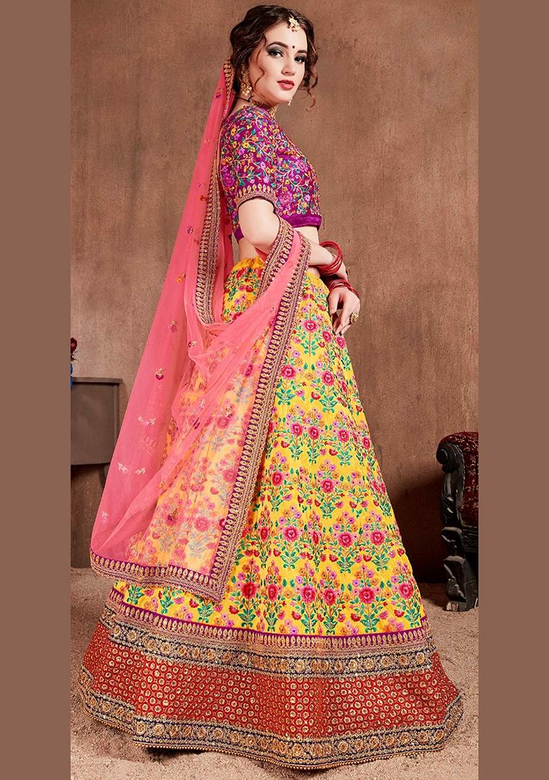 Yellow Sequin Work Silk Blend Lehenga Set - Indya