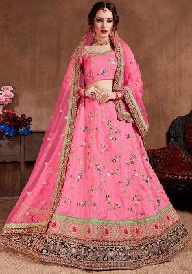 Pink Sequin Work Silk Blend Lehenga Set