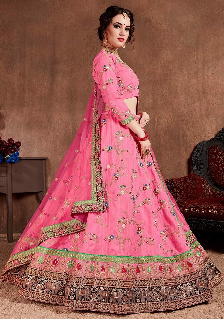 Pink Sequin Work Silk Blend Lehenga Set - Indya