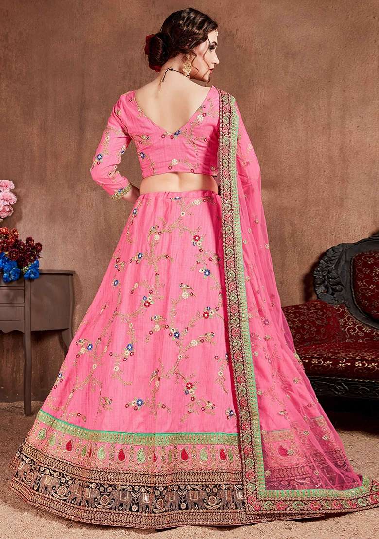 Pink Sequin Work Silk Blend Lehenga Set - Indya