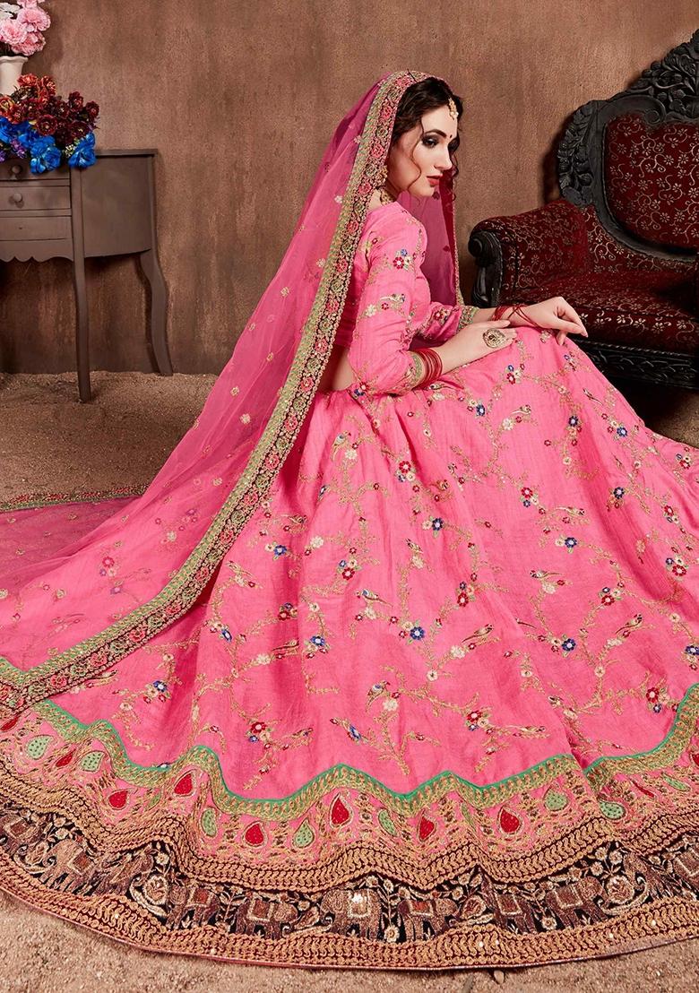 Pink Sequin Work Silk Blend Lehenga Set - Indya
