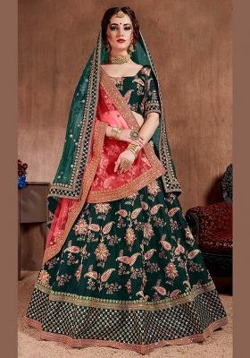 Green Sequin Work Silk Blend Lehenga Set