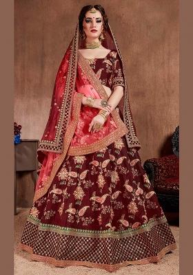 Maroon Sequin Work Silk Blend Lehenga Set