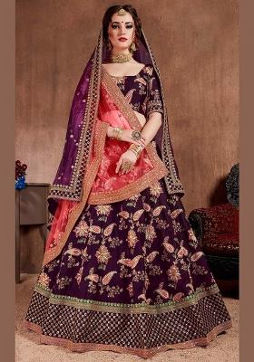 Purple Sequin Work Silk Blend Lehenga Set