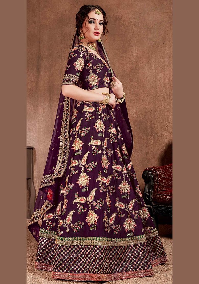 Purple Sequin Work Silk Blend Lehenga Set - Indya
