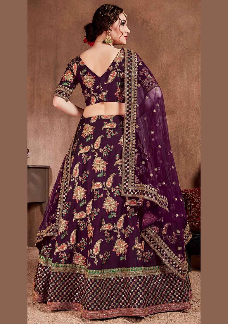 Purple Sequin Work Silk Blend Lehenga Set - Indya