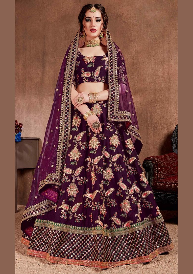 Purple Sequin Work Silk Blend Lehenga Set - Indya