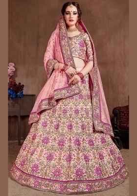 Pink Sequin Work Silk Blend Lehenga Set