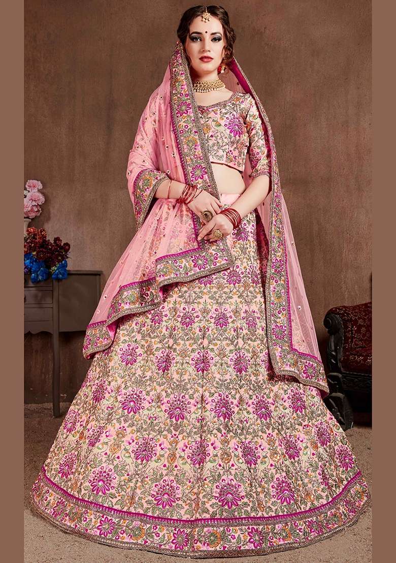 Pink Sequin Work Silk Blend Lehenga Set - Indya