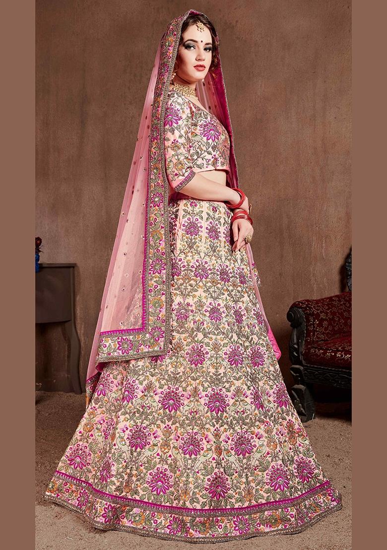 Pink Sequin Work Silk Blend Lehenga Set - Indya