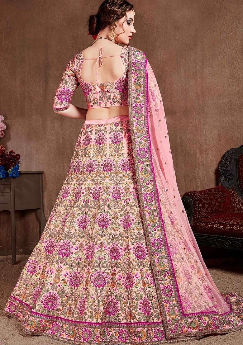 Pink Sequin Work Silk Blend Lehenga Set - Indya