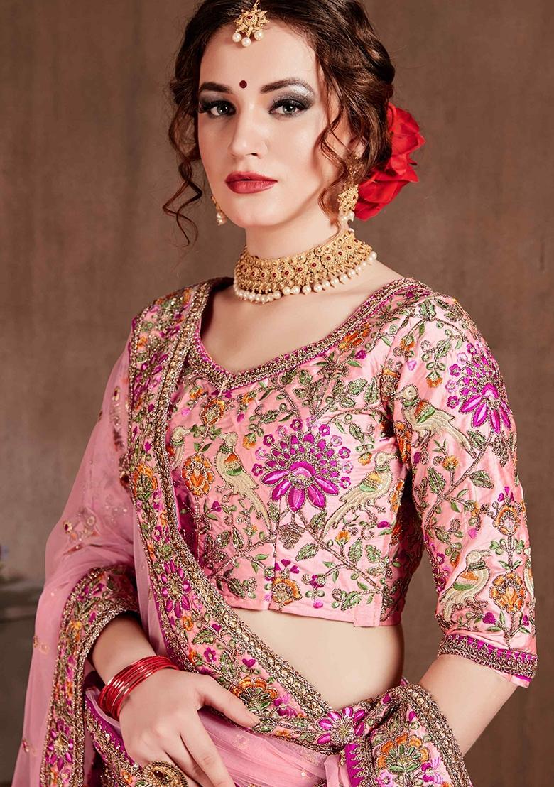 Pink Sequin Work Silk Blend Lehenga Set - Indya
