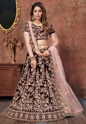 Maroon Sequin Work Velvet Lehenga Set