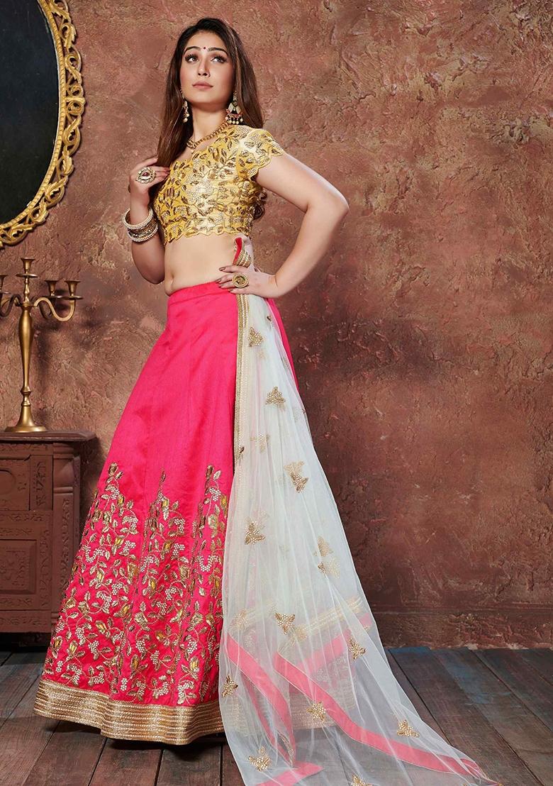 Pink Sequin Work Silk Blend Lehenga Set - Indya