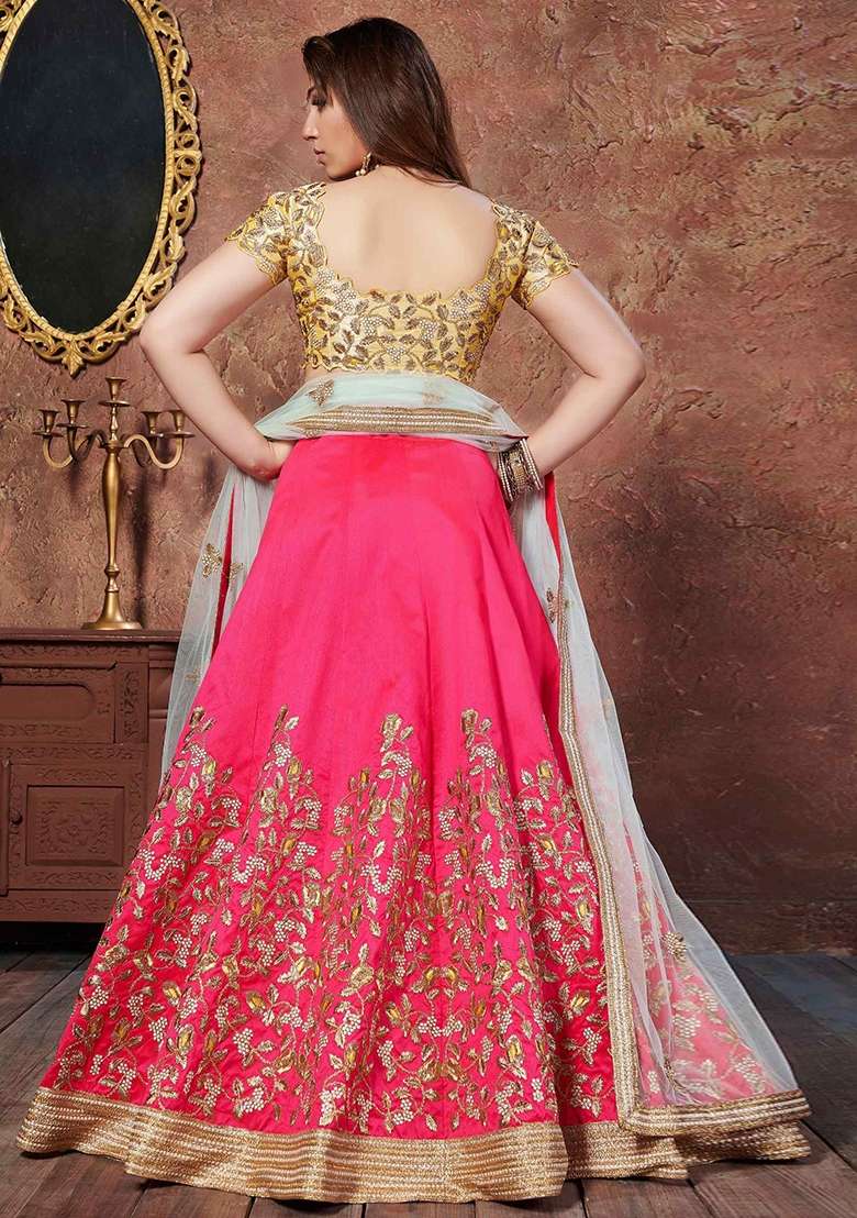 Pink Work Silk Blend Lehenga Set with Sequin for Diwali | Wedding & Festive Wear - Indya
